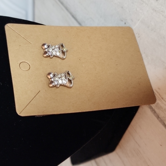 3 for $15-Silvertoned Rhinestone Holiday Bell Earrings - Picture 3 of 3